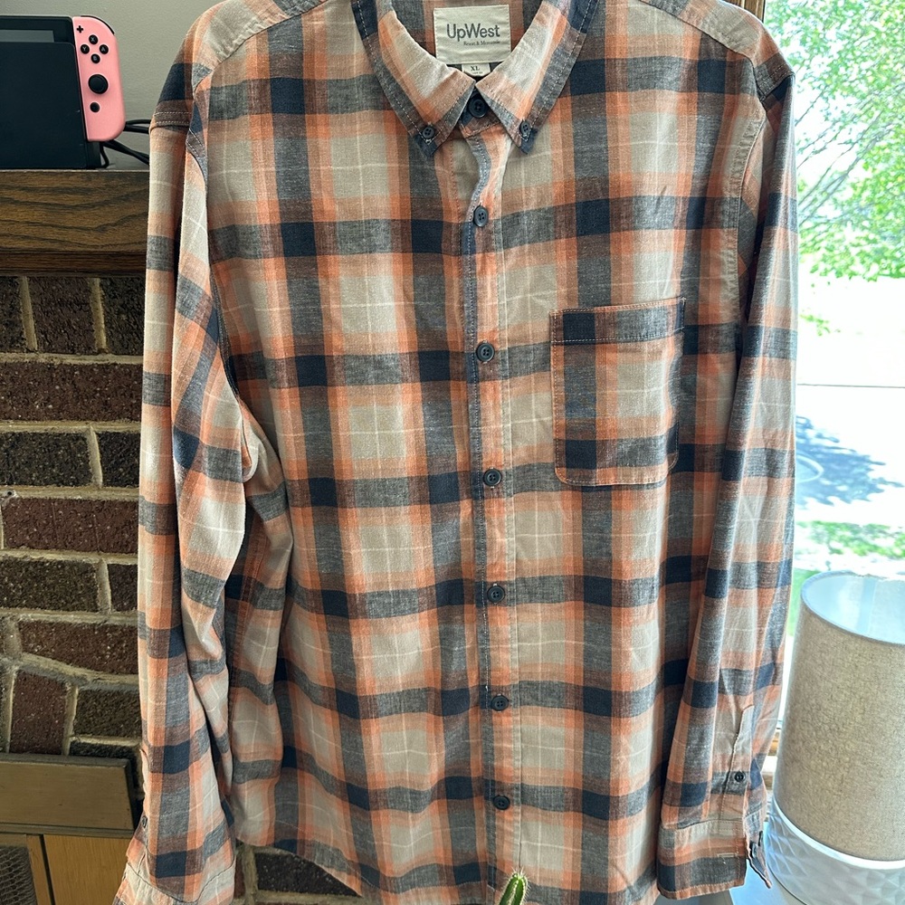 UpWest Men's Plaid Shirt - Orange and Black